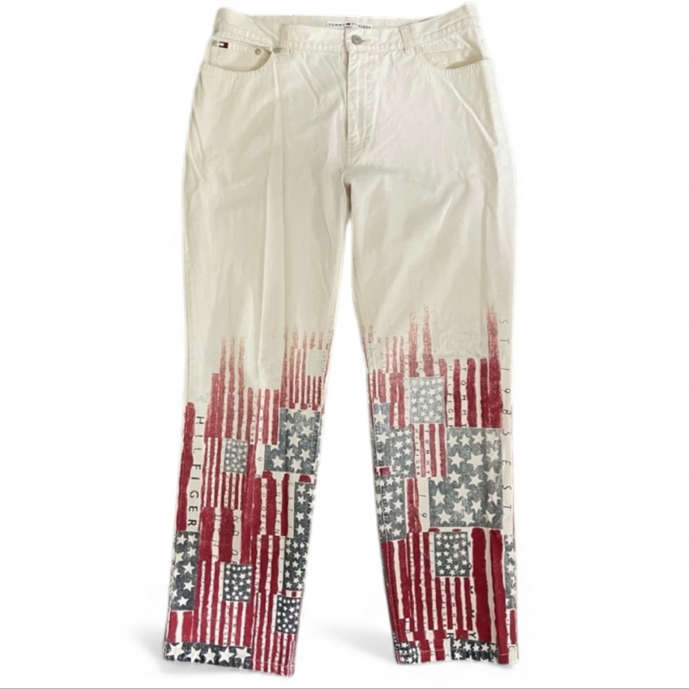 Vintage Tommy Hilfiger American‎ Flag Pants Women’s 12 High Rise Tapered Leg